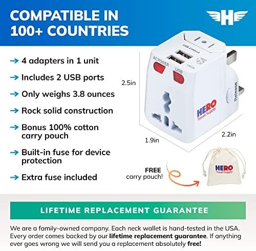 Hero Universal Travel Adapter (2 USB Ports) – Power Plug for US Europe France UK Ireland Thailand NZ Australia 100+ Countries - Image 3