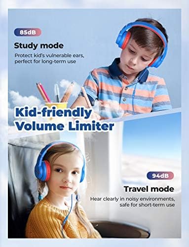 iClever Kids Headphones for School Travel, Safe Volume 85/94dB, HD Mic Stereo Sound Over-Ear Girls Boys Headphones for Kid, FunShare Foldable 3.5mm Wired Kids Headphones for iPad Computer - Image 4