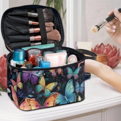 Colorful Butterfly Makeup Bag Skincare Bag Large Capacity Travel Toiletry Bag Easy to Take Can Hold Makeup Brushes Skincare with Handle for Jewelry, Lipstick, Cosmetic Box - Image 5