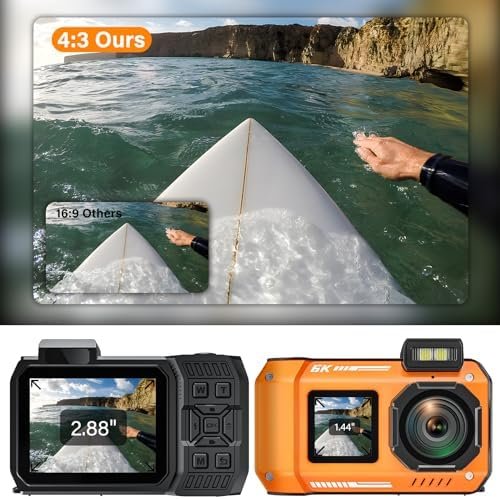 6K25FPS 64MP Digital Camera Rugged Waterproof Dustproof Shockproof, with 32GB Card Dual-Screen Selfie 16FT Underwater Camera for Snorkeling Autofocus Point and Shoot Digital Camera (Orange) - Image 5