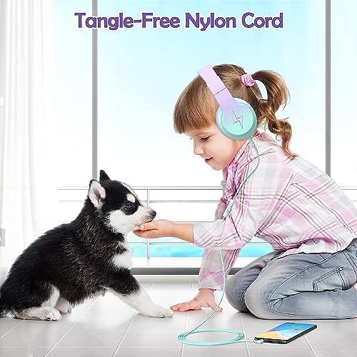 Kids Headphones, Wired Headphones for Kids Over Ear with Microphone, 85/94dB Volume Limiter Headphones for Girls Boys with Sharing Jack, Foldable Headphones for Online Study,Gradient Purple - Image 3