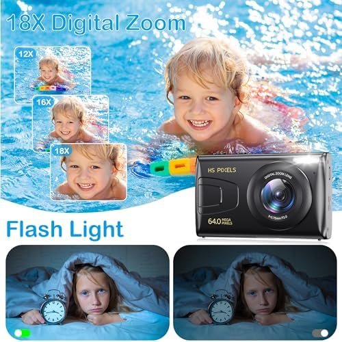 Digital Camera, 4K Kids Camera for Photography, 64MP MP3 Player Compact Video Camera 18X Digital Zoom Vlogging Camera for YouTube, Auto Focus Point and Shoot Digital Cameras Gift for Students Teens - Image 3
