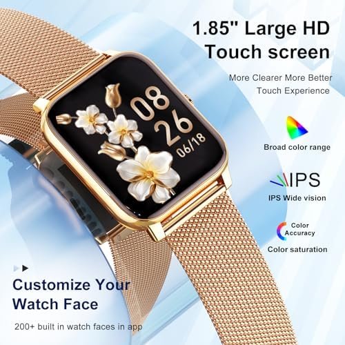 Smart Watch for Women Fitness Tracker: Gold Smart Watches for Women Digital Mens Watches Make/Answer Call Waterproof Running Smartwatch Android Phone iPhone Samsung Compatible Heart Rate Monitor - Image 5