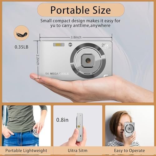 Digital Camera, 4K Ultra HD Cameras for Photography, Digital Point and Shoot Camera with 56Mp Autofocus 20X Zoom Anti Shake, Video Camera with 32GB SD Card for Adults, Teens, Beginners(Silver) - Image 6