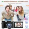4K Digital Camera for Photography and Video, 48MP Vlogging Camera with SD Card Autofocus Anti-Shake, 3'' 180° Flip Screen Digital Camera with Flash 16X Zoom, Compact Camera for Travel (2 Batteries) - Image 3