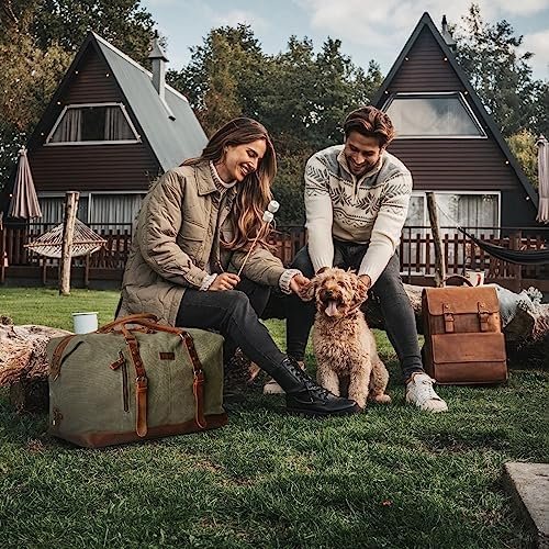 TRITOUR Duffle Bag for Men Travel Leather Canvas Weekender Bag Overnight Bag with Toiletry Bag - Image 2