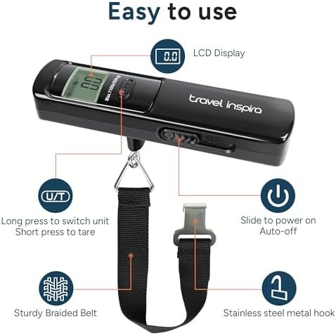 travel inspira Luggage Scale, Travel Essentials, Portable Digital Hanging Baggage Scale for Travel, Suitcase Weight Scale - Image 9