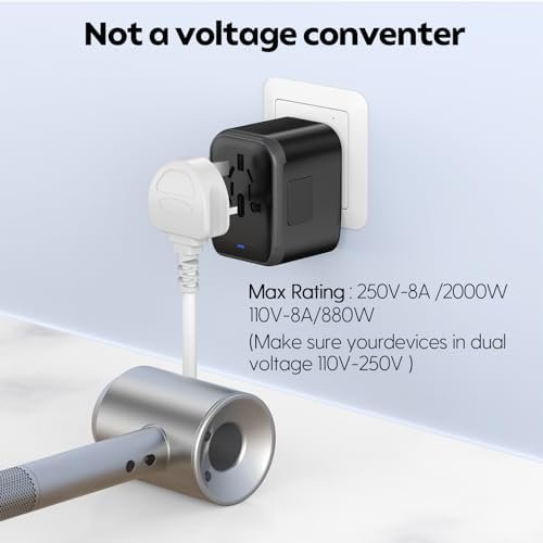 JMFONE Universal Travel Adapter, International Power Plug Adapter with USB-C & USB-A Ports and Multi AC Sockets, All-in-One Worldwide Travel Outlet Charger Adapter for EU US UK AU 200+ Countries - Image 4