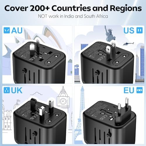 JMFONE Universal Travel Adapter, International Power Plug Adapter with USB-C & USB-A Ports and Multi AC Sockets, All-in-One Worldwide Travel Outlet Charger Adapter for EU US UK AU 200+ Countries - Image 3