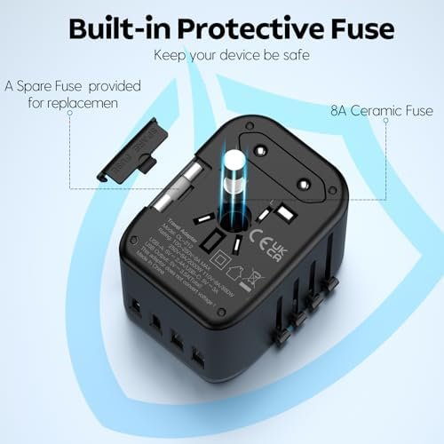 JMFONE Universal Travel Adapter, International Power Plug Adapter with USB-C & USB-A Ports and Multi AC Sockets, All-in-One Worldwide Travel Outlet Charger Adapter for EU US UK AU 200+ Countries - Image 5
