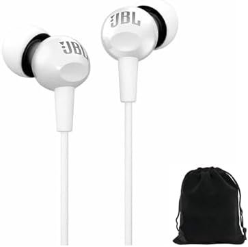 JBL Earbuds C100SI in-Ear Headphones Wired with Mic, Includes Carrying Pouch (White)