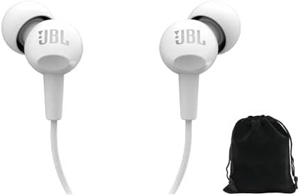 JBL Earbuds C100SI in-Ear Headphones Wired with Mic, Includes Carrying Pouch (White) - Image 2
