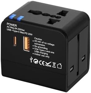 Universal Travel Adapter, International Power Plug Adapter, 1500W, 1000MA, with 2 USB-A Ports, All-in-One International Charger for USA EU UK AUS (NW606-1, Black)