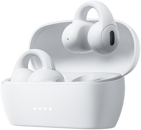 Q7 Wireless Open-Ear Headphones Bluetooth 5.3 Earbuds, Ultra Lightweight for Comfortable Clip On, DT 6.0 Technology for Personal Deep Bass, 34H Playtime Earphones, USB-C Quick Charge -White
