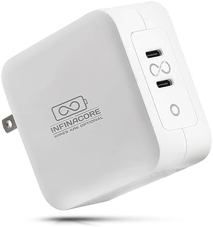 InfinaCore PowerPlug+ Advanced Wall Adapter - Rapid-Charging GaN II Technology, Dual USB-C Ports, 100W Max Output - Compact Design and Universal Compatibility