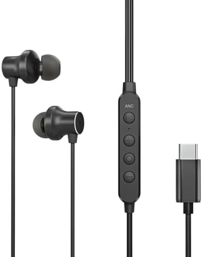 Hush C30 - Active Noise Canceling USB C Wired Earbuds with Microphone, ANC in-Ear Earphones Headphones with Volume Control, Compatible with Type C Smartphones
