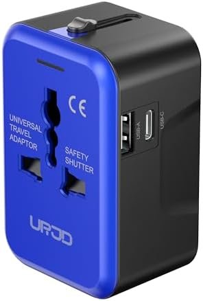 Universal Travel Adapter with (Type C+USB) 2 USB Ports & AC Outlet, International Plug Adapter Converter, Type C/A/G/I All in One Wall Charger Worldwide Travel Adaptor for US to EU UK AUS Asia
