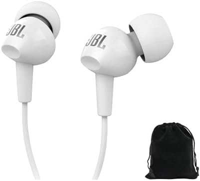 JBL Earbuds C100SI in-Ear Headphones Wired with Mic, Includes Carrying Pouch (White) - Image 3