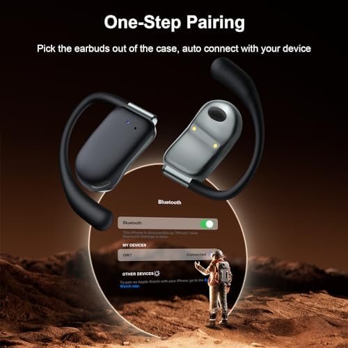 Ear Buds Wireless Earbuds 80Hrs Playtime Open Ear Bluetooth Headphones with Earhook Over Ear Electroplated Earphones with Zipper & Lanyard Case Design Stereo Sound with 16.2mm Drivers for Sport Black - Image 2