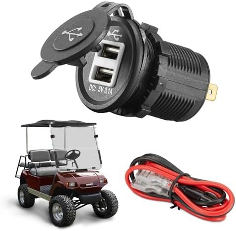 Golf Cart Universal Quick Charge 5V 3.1A Dual USB Power Charger Socket DC 12V-24V Port Outlet for EZGO Club Car Yamaha, Compatible with Car, Truck, Boat, RV, UTV, ATV (Non-LED Display)