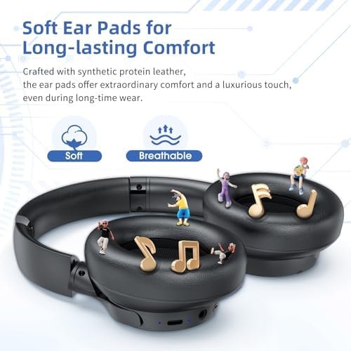 Active Noise Cancelling Headphones,Wireless Over-Ear Bluetooth Headphones with Microphone, Transparency Mode, 70h Play Time, Hi-Res Audio,(Deep Bass,) Lightweight Design, Bluetooth 5.3-Black - Image 4