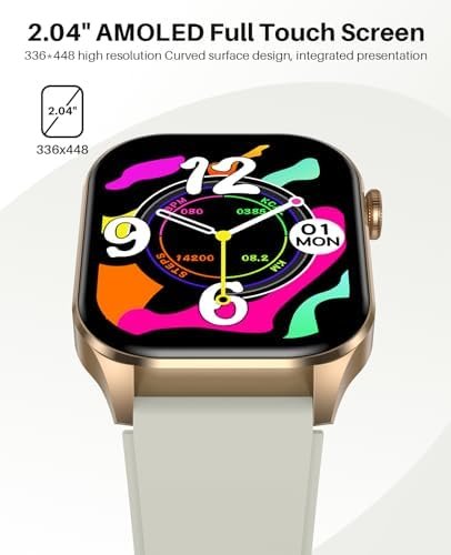 Smart Watch for Men Women, Infrared True Blood Oxygen Monitor, 2.04-inch AMOLED Display, Heart Rate Blood Pressure Sleep, IP68 Waterproof Fitness Tracker, Compatible with Android and iOS Beige - Image 4