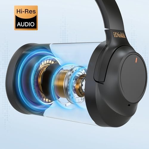 iDiskk Hybrid Active Noise Cancelling Headphones,Wireless Bluetooth Headphones with Microphone Deep Bass,60H Playtime,Hi-Res Audio Wireless Headsets for Commuting,Flight Trips,Studying (Black) - Image 7