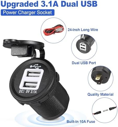 Golf Cart Universal Quick Charge 5V 3.1A Dual USB Power Charger Socket DC 12V-24V Port Outlet for EZGO Club Car Yamaha, Compatible with Car, Truck, Boat, RV, UTV, ATV (Non-LED Display) - Image 3