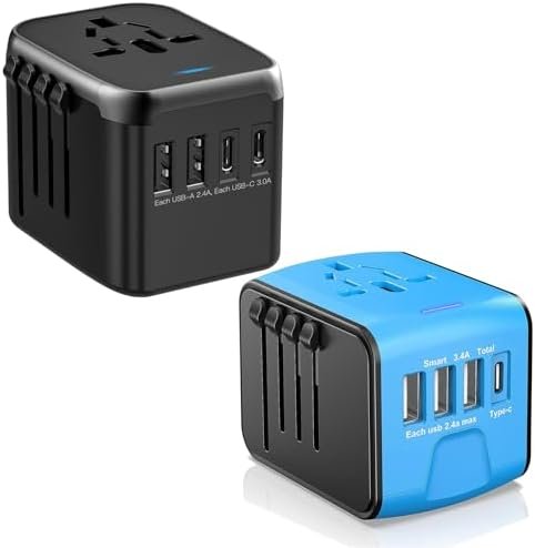 JMFONE Universal Travel Adapter, International Power Plug Adapter with USB-C & USB-A Ports and Multi AC Sockets, All-in-One Worldwide Travel Outlet Charger Adapter for EU US UK AU 200+ Countries