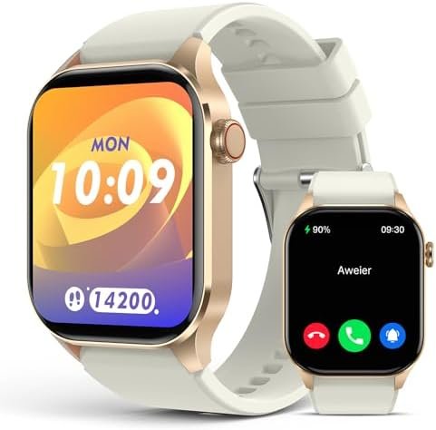 Smart Watch for Men Women, Infrared True Blood Oxygen Monitor, 2.04-inch AMOLED Display, Heart Rate Blood Pressure Sleep, IP68 Waterproof Fitness Tracker, Compatible with Android and iOS Beige