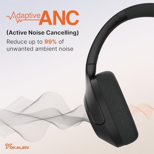 Hyper Pro Adaptive Active Noise Cancelling, Wireless Bluetooth Over Ear Headphones with mic, 60H Playtime Deep Bass Hi-Res Audio, Custom EQ, Ideal for Travel Comfort Fit Ear Cushion - Image 4