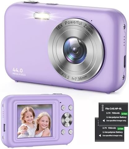 Digital Camera 1080P Kids Camera with 16X Zoom - 44MP Anti Shake Point and Shoot Digital Cameras for Photography | Compact Small Camera for Kids Girls Boys Teens Beginners (SD Card Not Include)