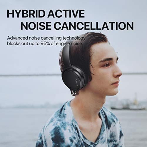 HROEENOI Active Noise Cancelling Headphones, JZ02 Bluetooth Headphones, Wireless Over Ear Headphones with CVC 8.0 Microphone Deep Bass Headset, 40 Hours Playtime for Travel Work TV Phone - Black - Image 2