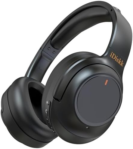 iDiskk Hybrid Active Noise Cancelling Headphones,Wireless Bluetooth Headphones with Microphone Deep Bass,60H Playtime,Hi-Res Audio Wireless Headsets for Commuting,Flight Trips,Studying (Black)