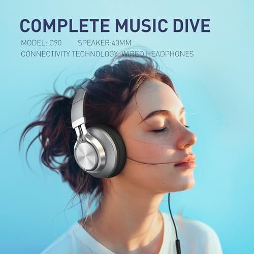 AILIHEN Headphones Wired with Microphone & Volume Control, Over-Ear Foldable Noise Isolation Headsets 3.5mm for Teens Adult (Grey) - Image 4