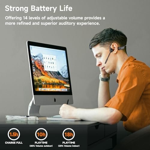 IFECCO Open Ear Headphones with Mic - Wireless Air Conduction Headphones with Noise Cancelling Microphone,Bluetooth Headset with Mic Mute for Computer/Laptop/PC/Cell Phone/Zoom/Skype - Image 5