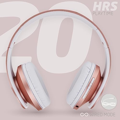PowerLocus Bluetooth Over-Ear Headphones, Wireless Stereo Foldable Headphones Wireless and Wired Headsets with Built-in Mic, Micro SD/TF, FM for iPhone/Samsung/iPad/PC (Rose Gold) - Image 6