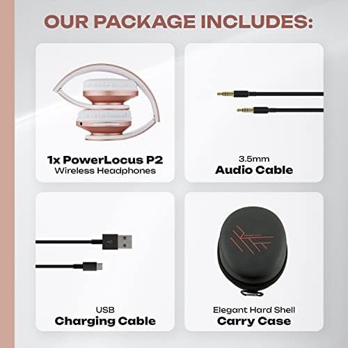 PowerLocus Bluetooth Over-Ear Headphones, Wireless Stereo Foldable Headphones Wireless and Wired Headsets with Built-in Mic, Micro SD/TF, FM for iPhone/Samsung/iPad/PC (Rose Gold) - Image 8