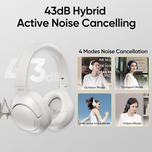 QCY H3 ANC Bluetooth Headphones Over Ear, Active Noise Cancelling Bluetooth 5.4 Headphones with Microphones, Hi-Res Audio Sound, Multipoint Connection, 60H Playback, Custom EQ via App(White) - Image 2