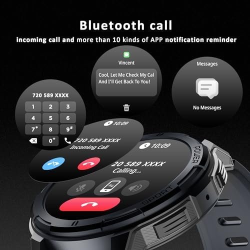 Smart Watches for Men, 1.43" HD AMOLED, 10M Waterproof, Rugged Military (Answer/Calls/Dial) Fitness Tracker, Extra-Long Battery Life, AI Assistant/Sleep Monitor, 100+ Sport Modes, Black - Image 7