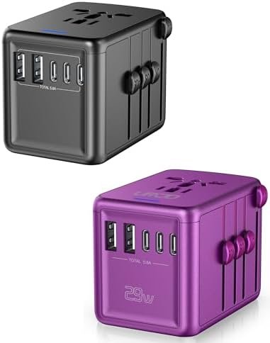 Universal Travel Adapter Offers 5.8A 3X 3.0A USB-C Ports, 2X 2.4A USB-A Ports and Multi AC Outlet, All-in-One International Power Plug Adaptor Worldwide Charger for EU US UK AU 200+ Countries