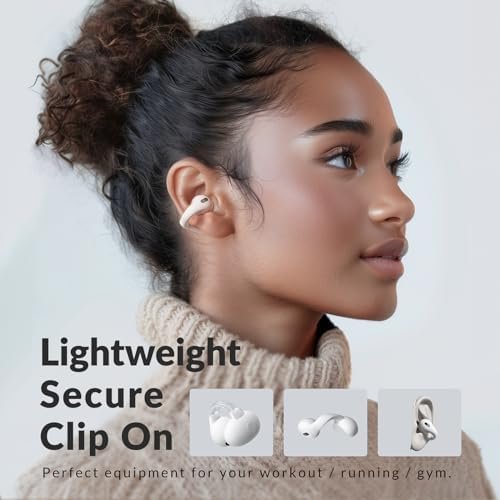 Q7 Wireless Open-Ear Headphones Bluetooth 5.3 Earbuds, Ultra Lightweight for Comfortable Clip On, DT 6.0 Technology for Personal Deep Bass, 34H Playtime Earphones, USB-C Quick Charge -White - Image 3