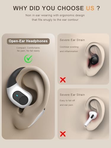 Open-Ear Headphones, Ultra Comfort Open Ear Earbuds, Open Ear Headphones Wireless Bluetooth for Snug Fit, Ergonomic Ear Hook, Balanced Sound, IPX7 Waterproof, 40H Playtime, Bluetooth 5.3, Clear Calls - Image 4