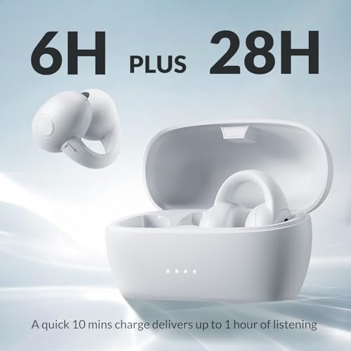 Q7 Wireless Open-Ear Headphones Bluetooth 5.3 Earbuds, Ultra Lightweight for Comfortable Clip On, DT 6.0 Technology for Personal Deep Bass, 34H Playtime Earphones, USB-C Quick Charge -White - Image 6