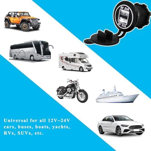 Dual USB Charger Socket, Waterproof 2.1A & 2.1A Fast Charge Dual Port Outlet, USB Cigarette Lighter Socket with Lid, Universal Fit for 12V/ 24V Car Boat RV ATV Bus Truck (White) - Image 6