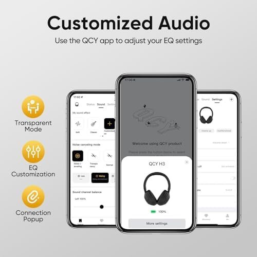 QCY H3 ANC Bluetooth Headphones Over Ear, Active Noise Cancelling Bluetooth 5.4 Headphones with Microphones, Hi-Res Audio Sound, Multipoint Connection, 60H Playback, Custom EQ via App(White) - Image 8