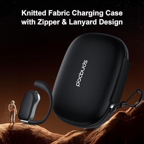 Ear Buds Wireless Earbuds 80Hrs Playtime Open Ear Bluetooth Headphones with Earhook Over Ear Electroplated Earphones with Zipper & Lanyard Case Design Stereo Sound with 16.2mm Drivers for Sport Black - Image 5