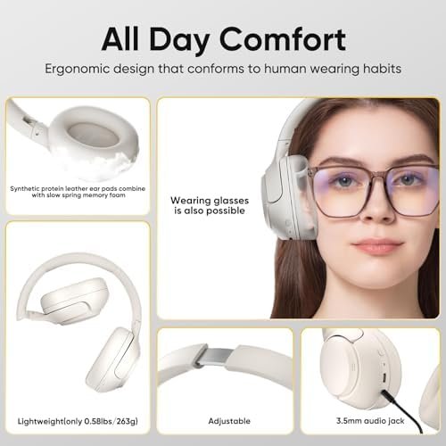 QCY H3 ANC Bluetooth Headphones Over Ear, Active Noise Cancelling Bluetooth 5.4 Headphones with Microphones, Hi-Res Audio Sound, Multipoint Connection, 60H Playback, Custom EQ via App(White) - Image 6