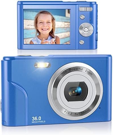 Digital Camera, Lecran FHD 1080P 36.0 Mega Pixels Vlogging Camera with 16X Digital Zoom, LCD Screen, Compact Portable Mini Cameras for Students, Teens, Kids (Blue)