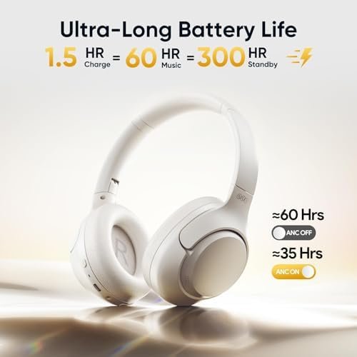 QCY H3 ANC Bluetooth Headphones Over Ear, Active Noise Cancelling Bluetooth 5.4 Headphones with Microphones, Hi-Res Audio Sound, Multipoint Connection, 60H Playback, Custom EQ via App(White) - Image 4
